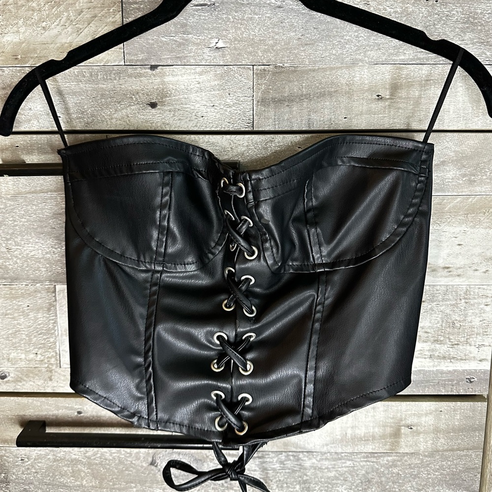 zara faux leather corset